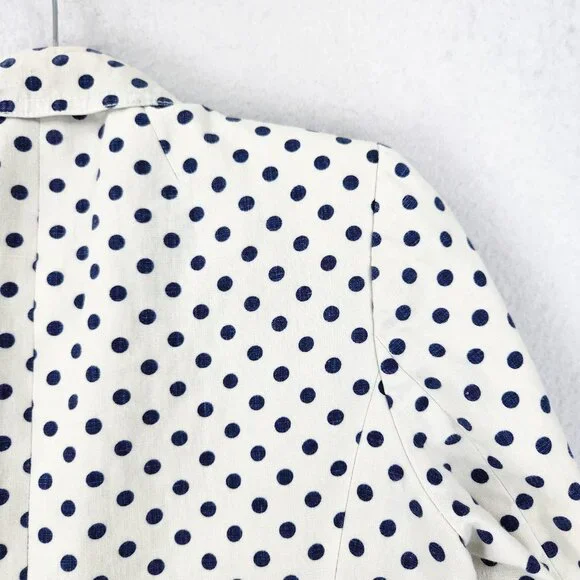 J Crew Jacket Womens 8 White Navy Blue Polka Dot Linen Schoolboy Blazer Career - Picture 15 of 15